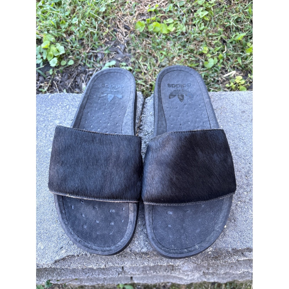 Adidas Adilette Boost Slides Black Pony Hair Mens 11 FV8827 Sandal